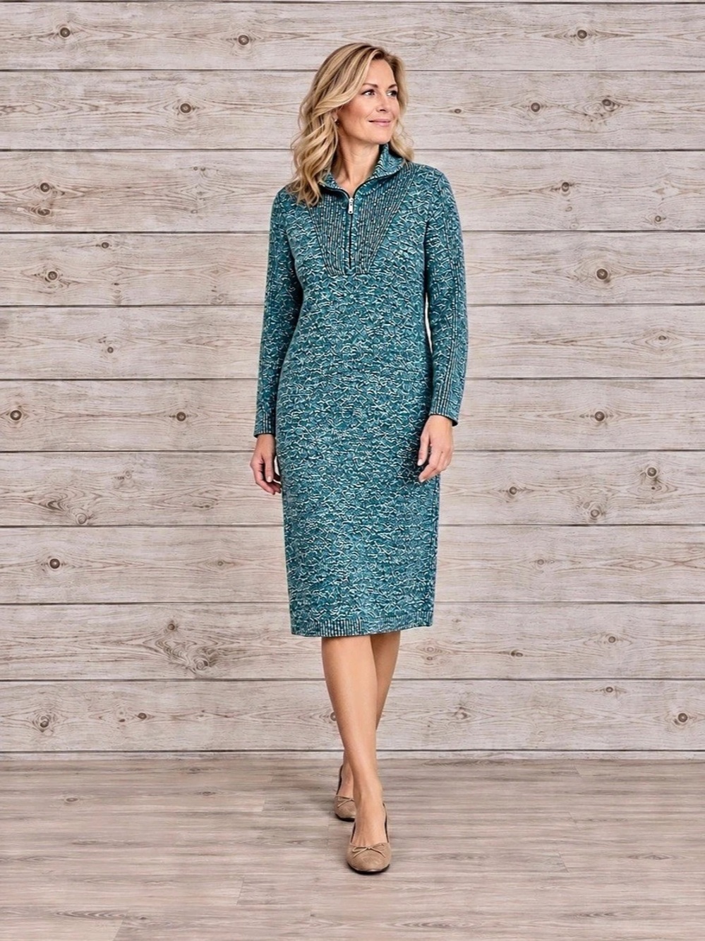 Talbots Teal Green Mock Neck Zip Sweater Dress 2X NWT